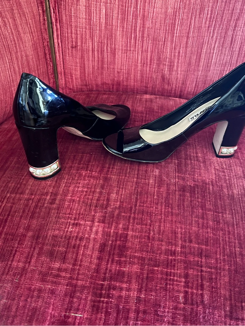 Black Patent Open-Toe Heel w/ Pearls